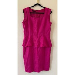 Lafayette 148 New York Women's Magenta Pink Linen Peplum Sheath Dress Size 12
